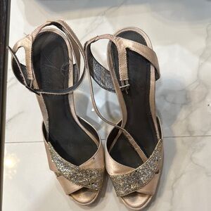 Bebe Gold Glamorous Heels with Ankle Straps
